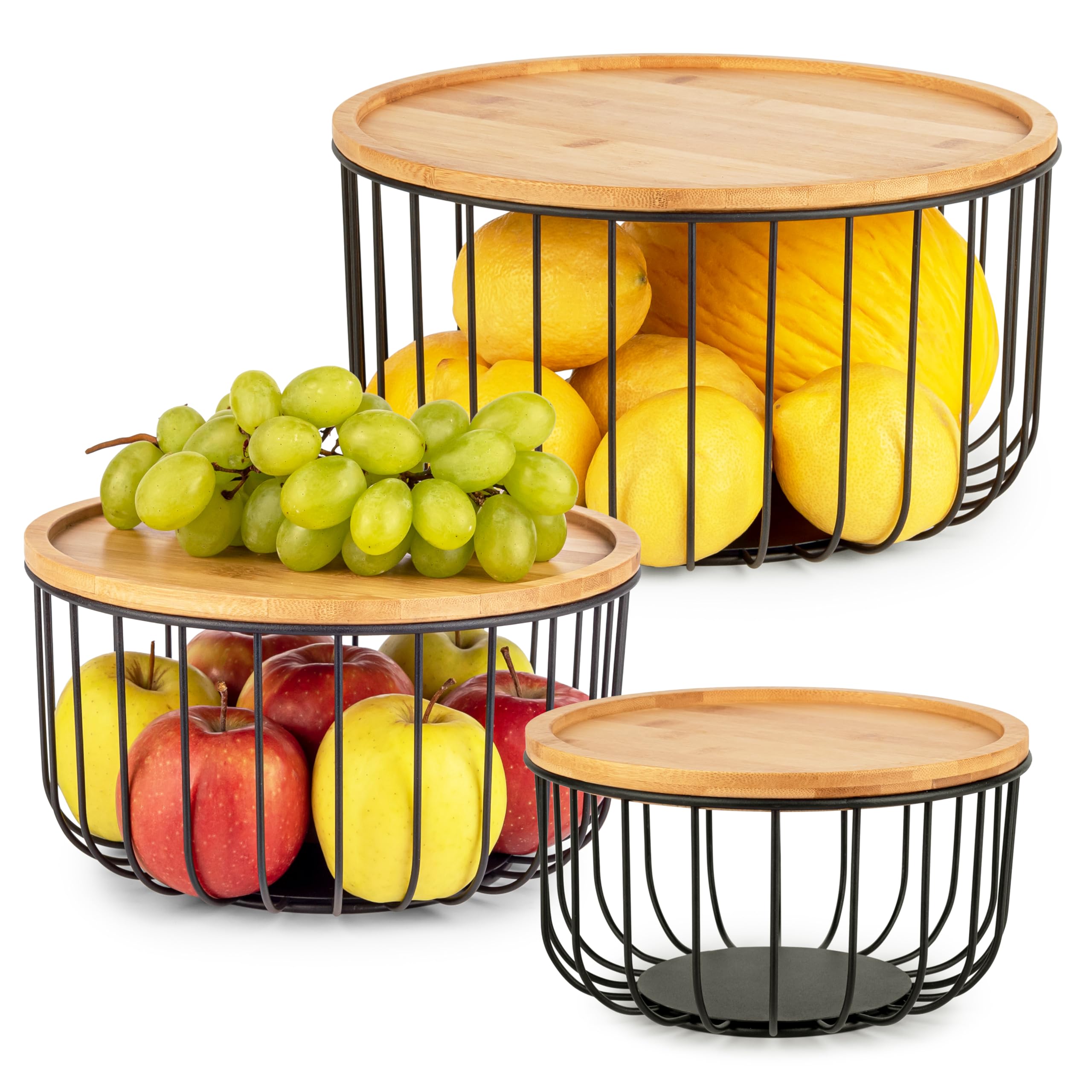 Melka Home: juego de cestas para encimera apilables, ideal para organizar frutas con estilo.