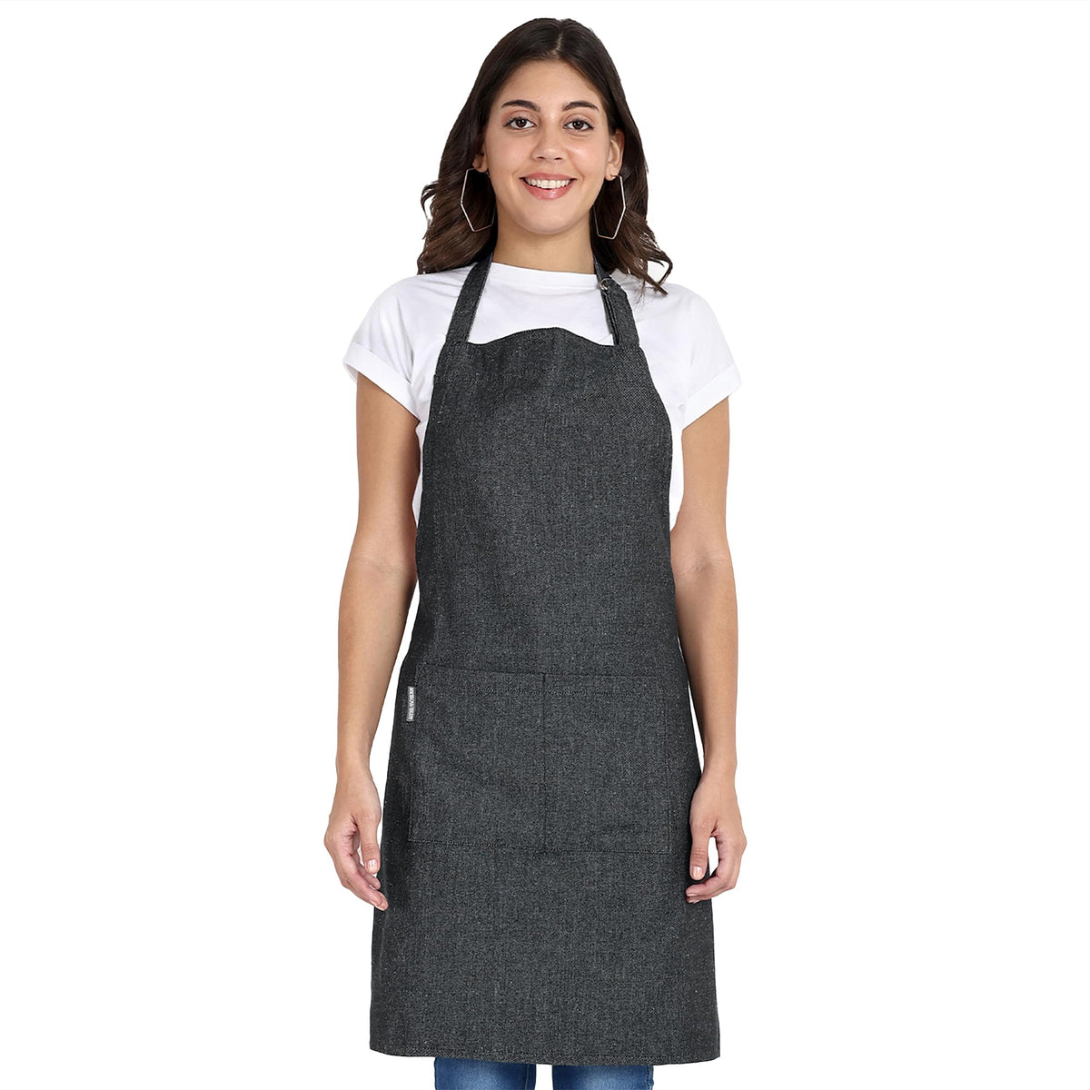 Delantal Mellow Buff con ajuste de cuello, cómodo para cocinar.