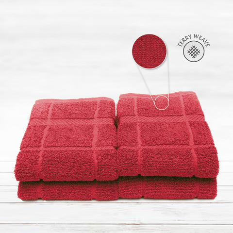 Paquete de 4 toallas Mellow Buff apiladas en la cocina, prácticas y versátiles.