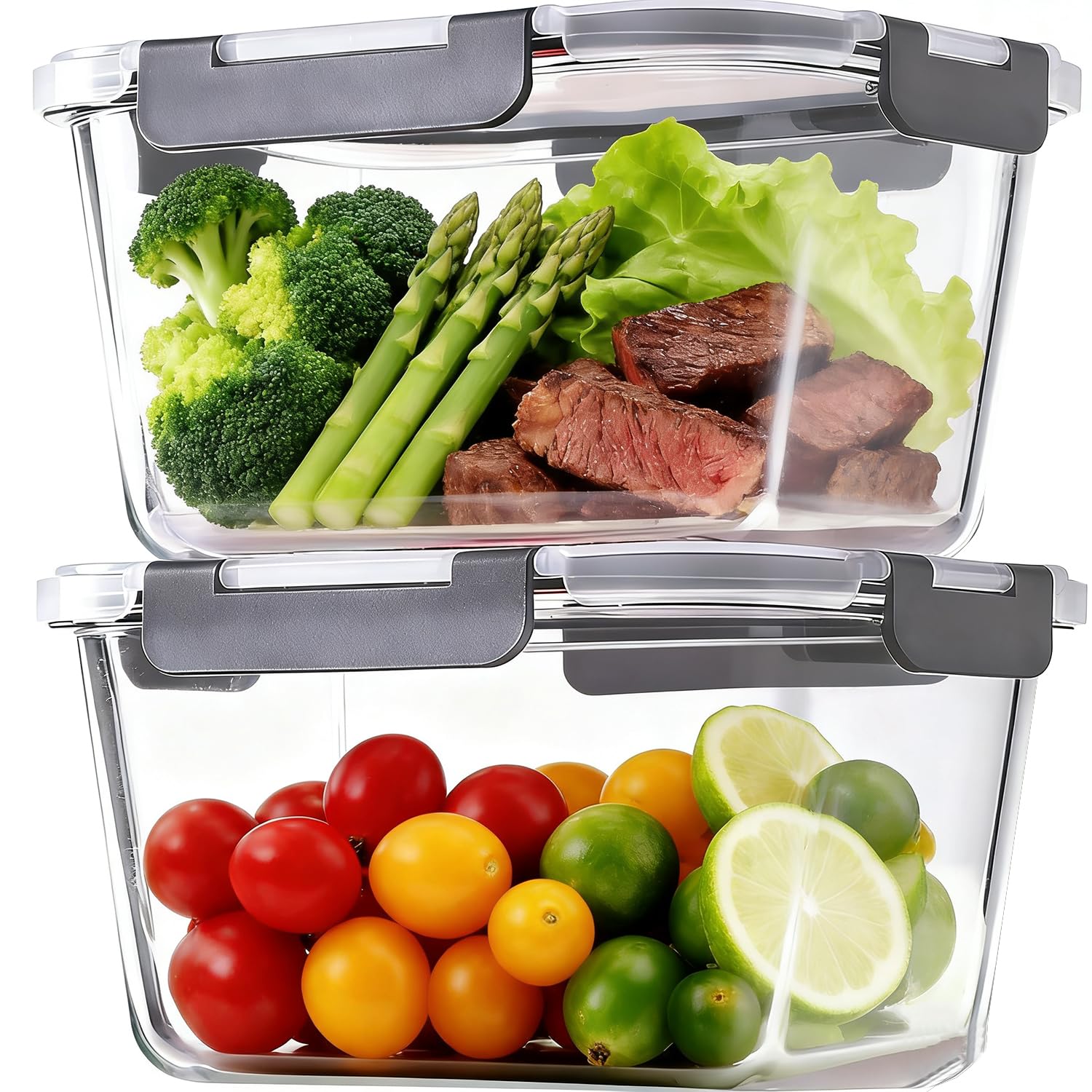 Melovom contenedor grande de vidrio con tapas herméticas para conservar alimentos frescos.