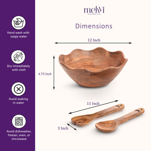 Melvvi ensaladera acacia con diseño mariposa para mesa elegante