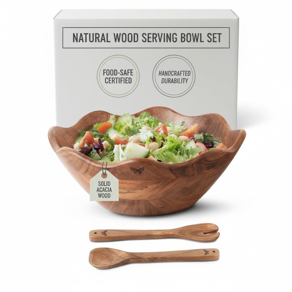 Melvvi ensaladera grande de madera acacia para servir ensaladas con estilo