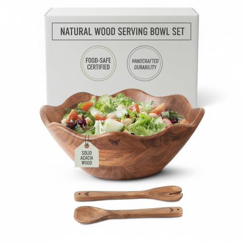 Melvvi ensaladera grande de madera acacia para servir ensaladas con estilo