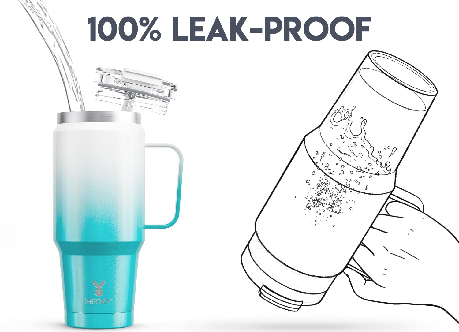 Meoky vaso térmico de acero inoxidable, duradero para uso diario.