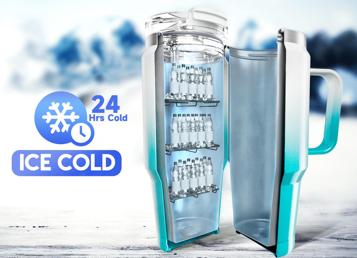 Meoky vaso térmico de 32 oz con asa ergonómica para un agarre cómodo.