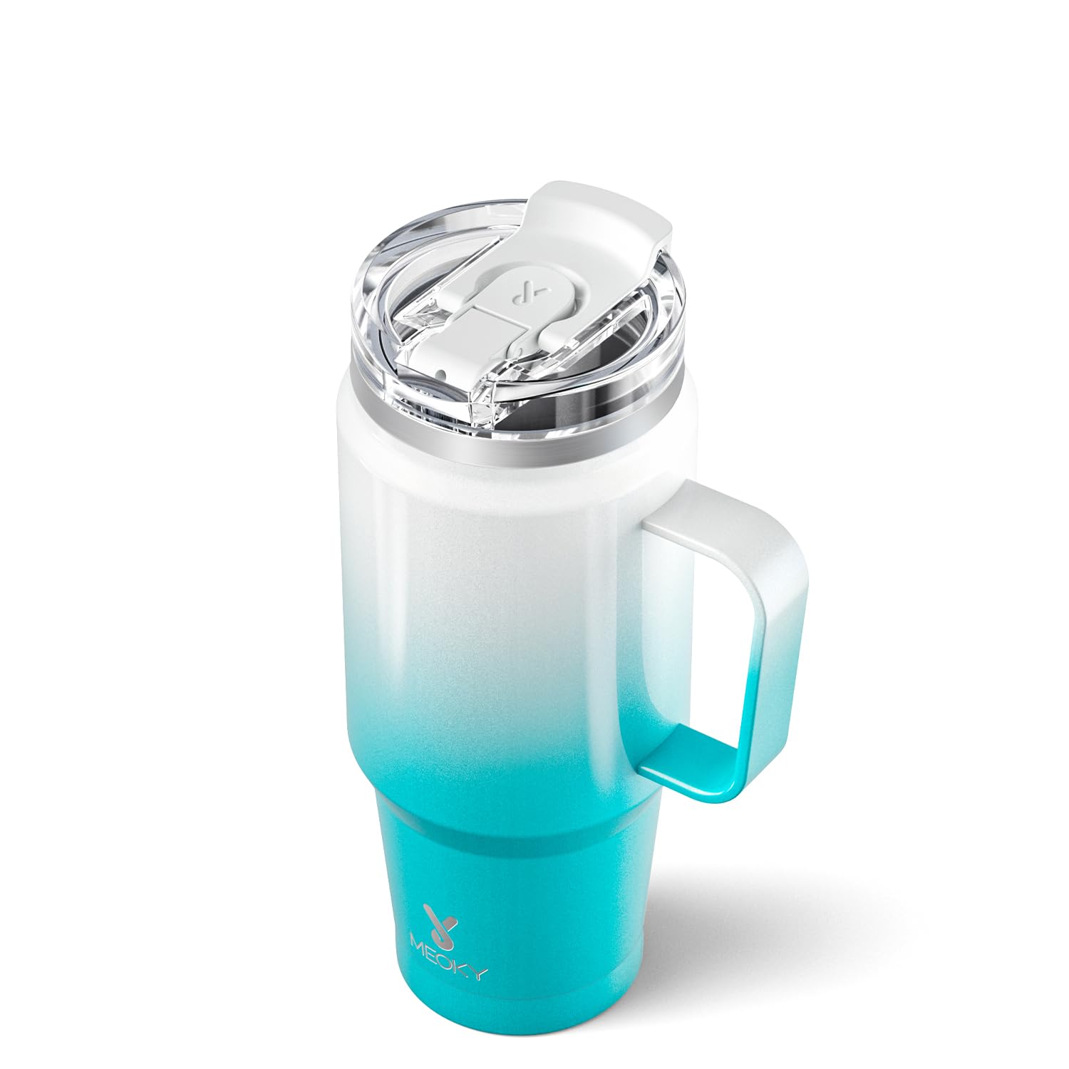 Meoky vaso térmico de 32 oz con tapa hermética, evita derrames y mantiene la bebida fresca.