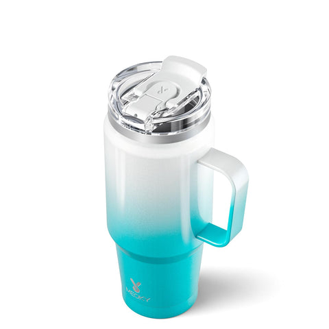 Meoky vaso térmico de 32 oz con tapa hermética, evita derrames y mantiene la bebida fresca.