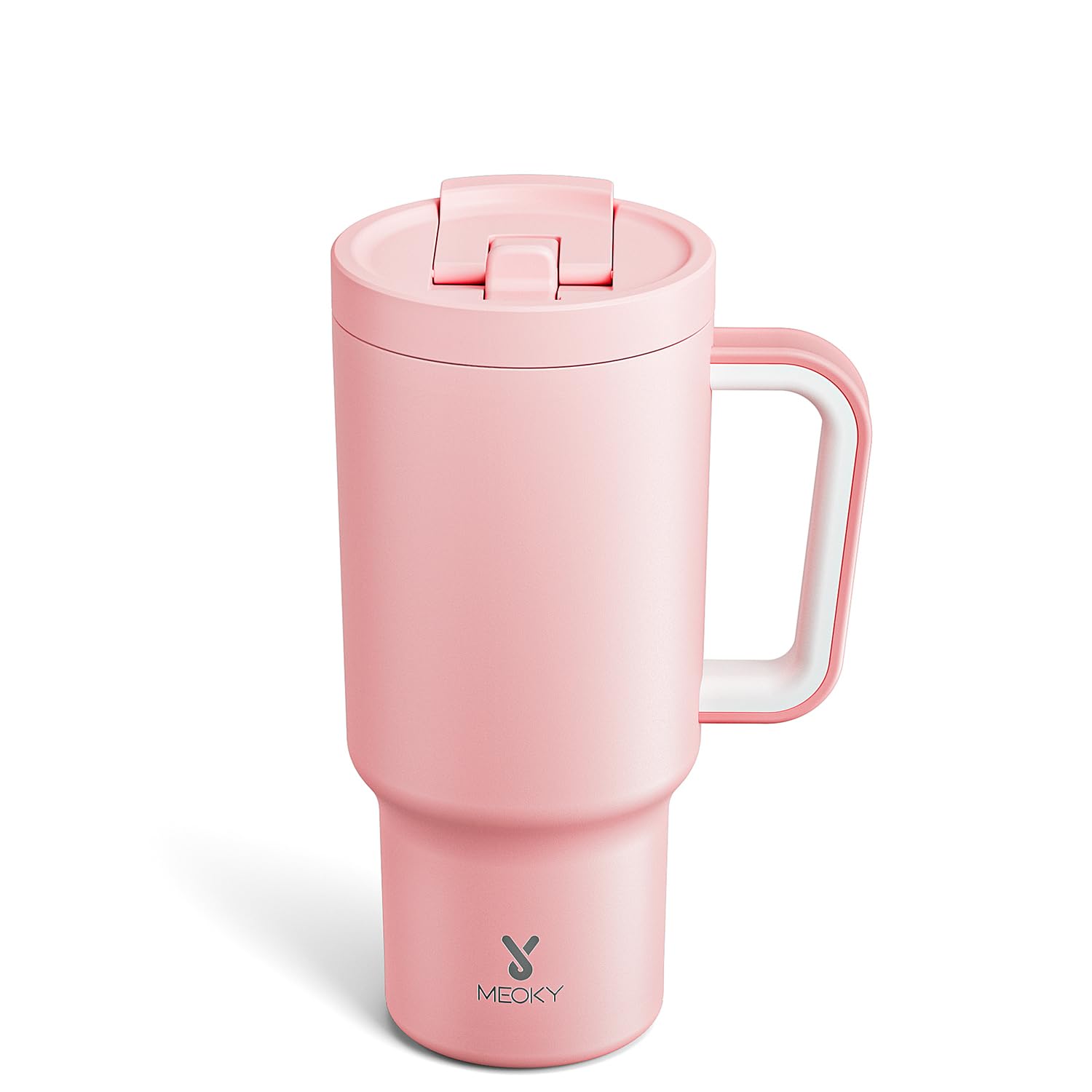Meoky 32oz tumbler con asa y pajita, perfecto para llevar al trabajo.
