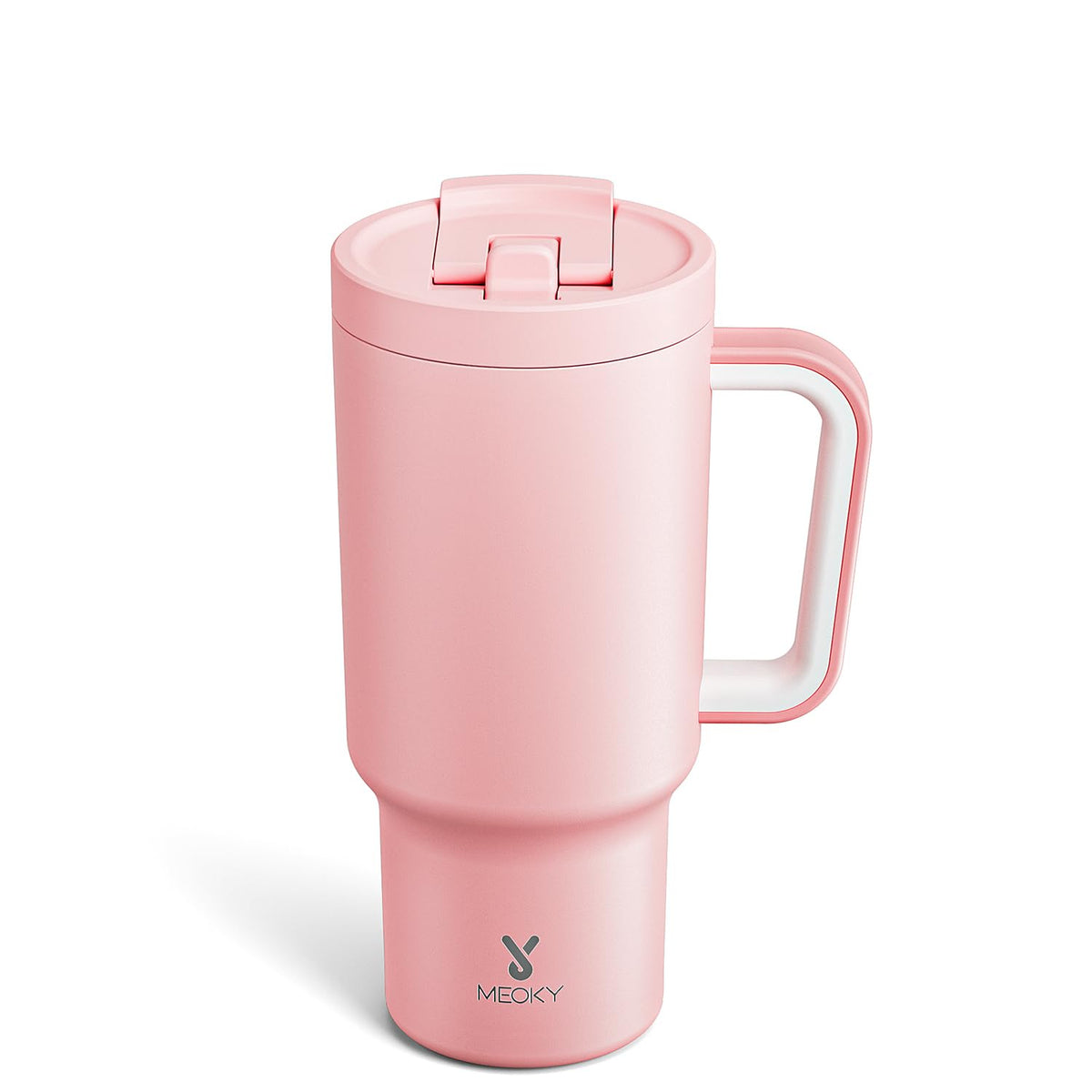 Meoky 32oz tumbler con asa y pajita, perfecto para llevar al trabajo.