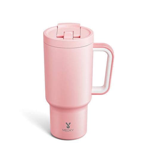Meoky 32oz tumbler con asa y pajita, perfecto para llevar al trabajo.