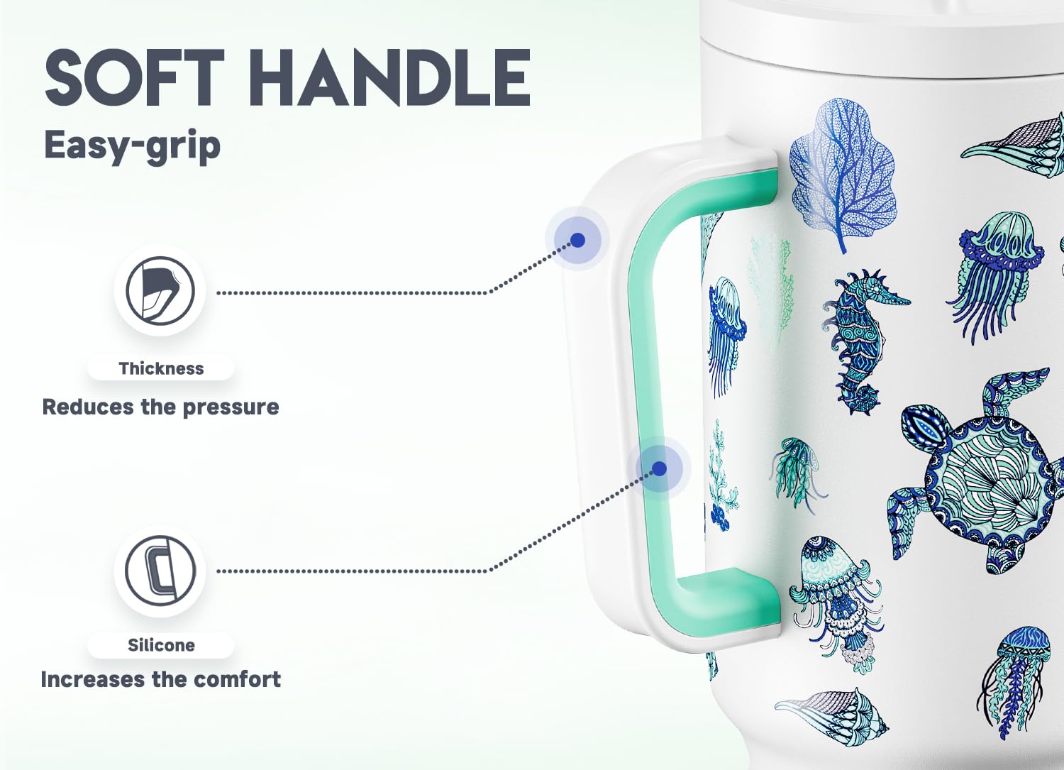 Meoky 40 onzas asa ergonomica para un agarre cómodo.