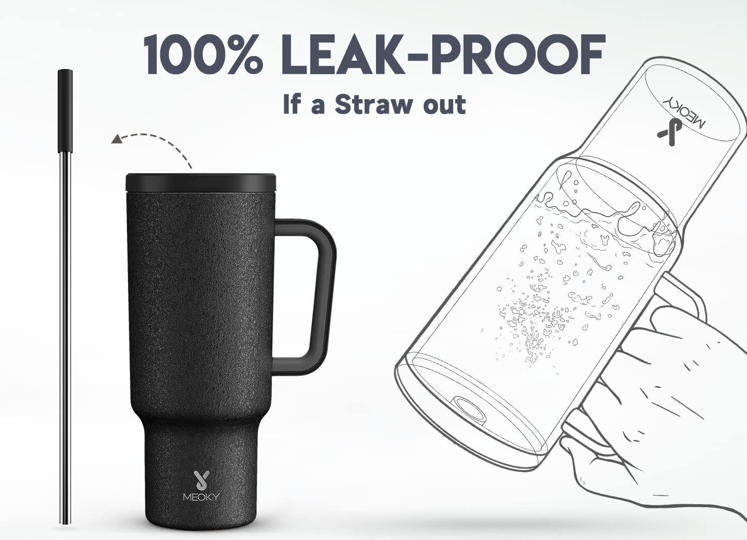 Meoky 40oz tumbler pajilla silicona reduce sabor metálico al beber.