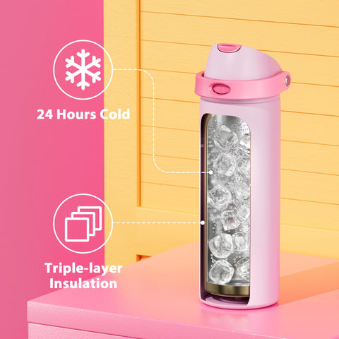 Meoky botella 24oz apertura amplia facilita limpieza y llenado.