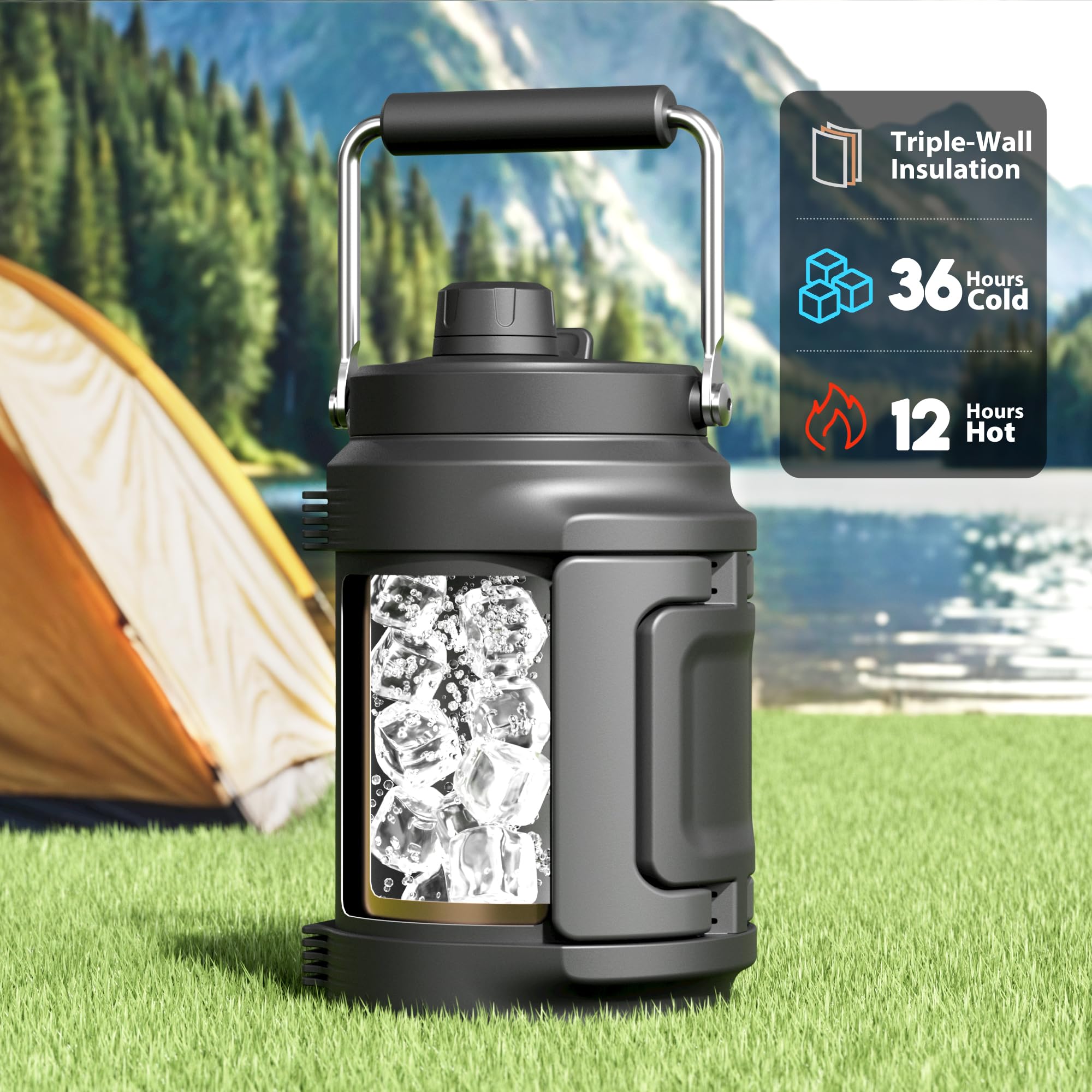 Meoky botella 64oz con asa lateral plegable para agarre seguro.