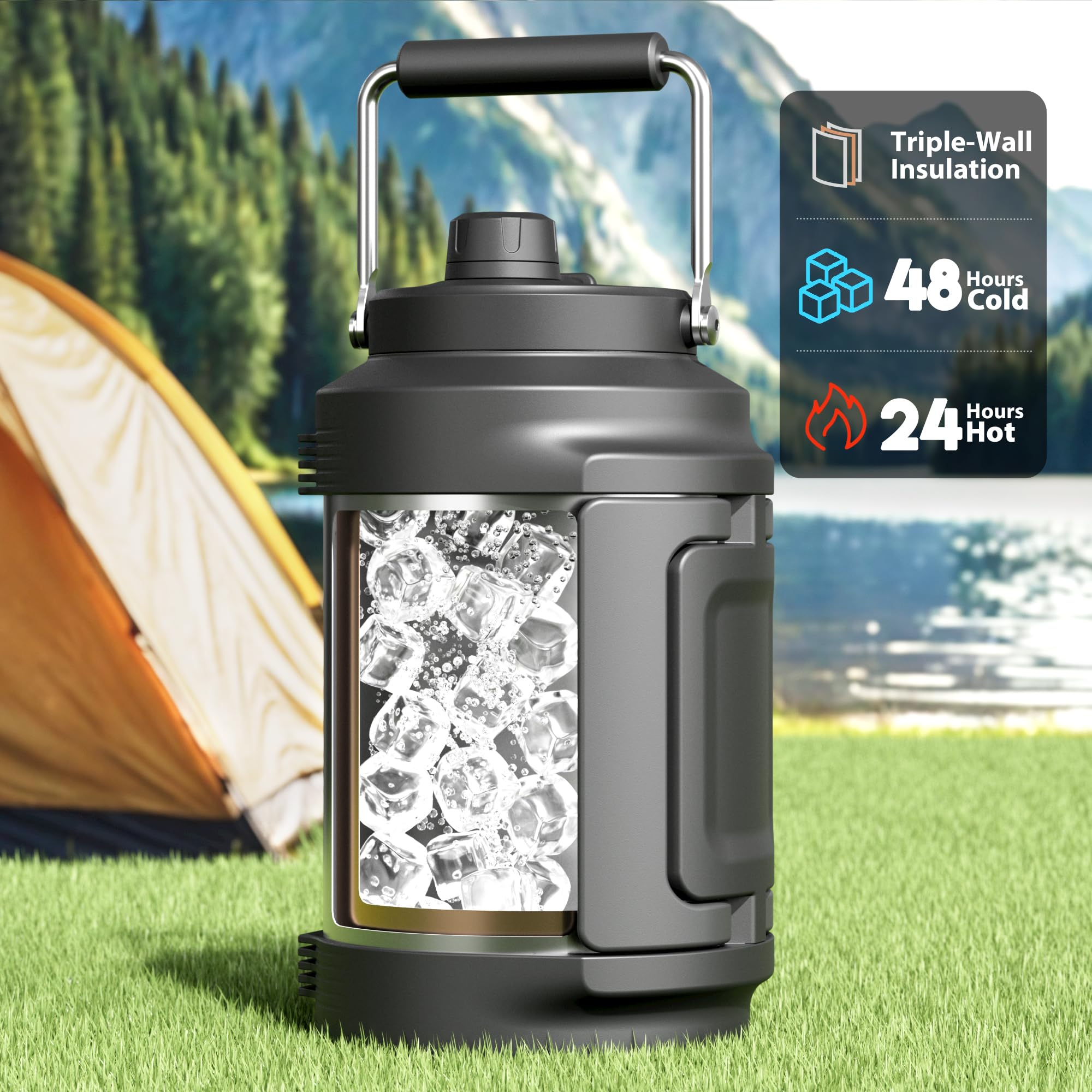 Meoky botella 128oz con asa lateral plegable para un agarre seguro.