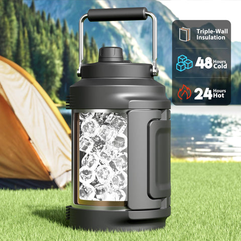 Meoky botella 128oz con asa lateral plegable para un agarre seguro.