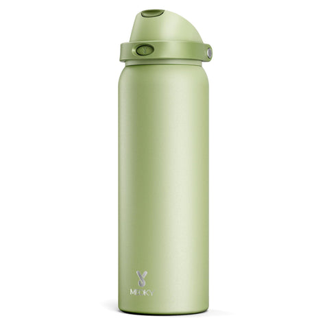 Botella Meoky 40 oz con tapa 2 en 1 para uso en gimnasio y ruta.