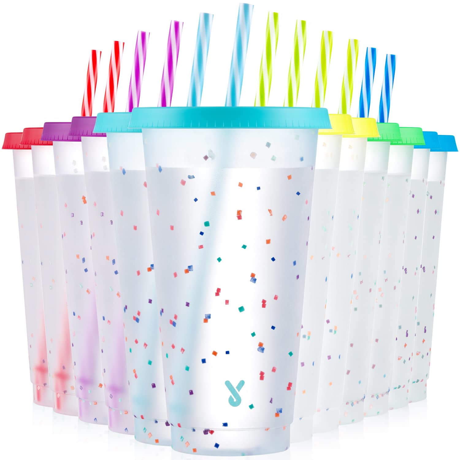 Copas Meoky Confetti con cambio de color para bebidas frías y momentos divertidos