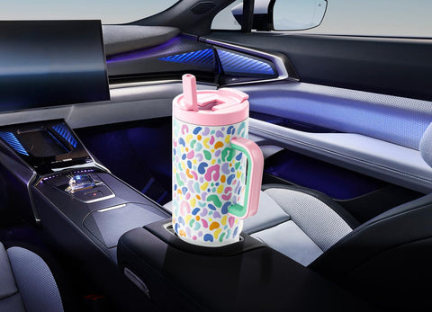 Meoky Leopardo tumbler 40oz acero inoxidable: resistencia y facilidad de limpieza.