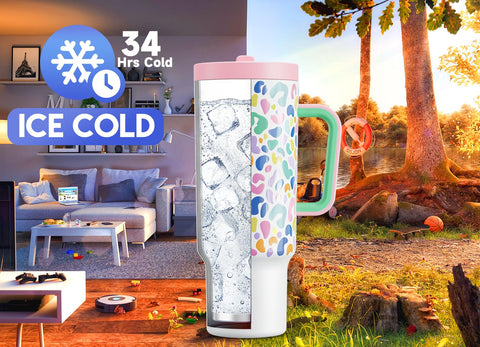 Meoky Leopardo tumbler 40oz tapa con pajilla: uso fácil y sin derrames.
