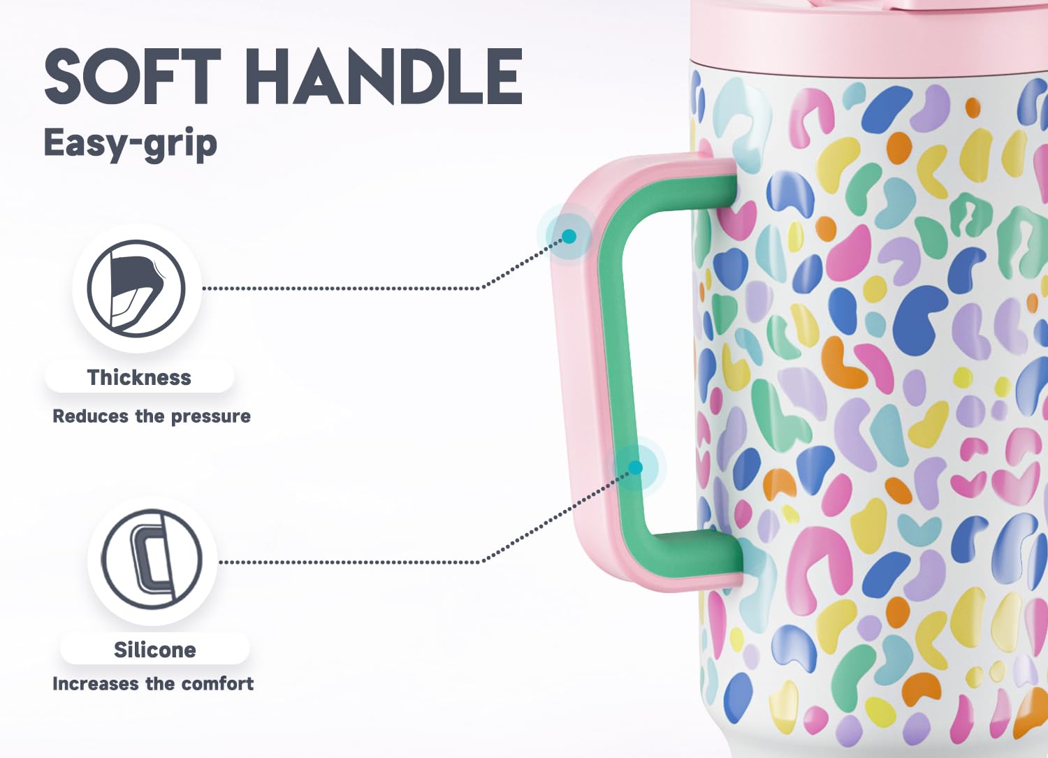 Meoky Leopardo tumbler 40oz uso exterior: mantiene bebidas refrescantes en exteriores.