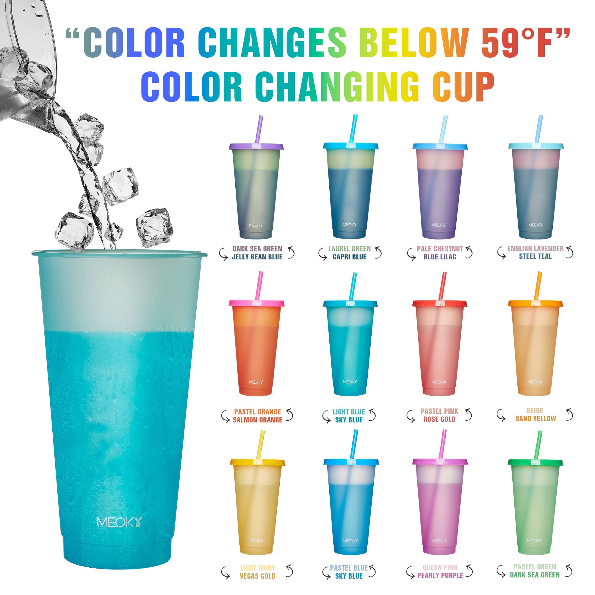 Meoky vaso cambio de color 24oz, diseño llamativo para fiestas y reuniones.