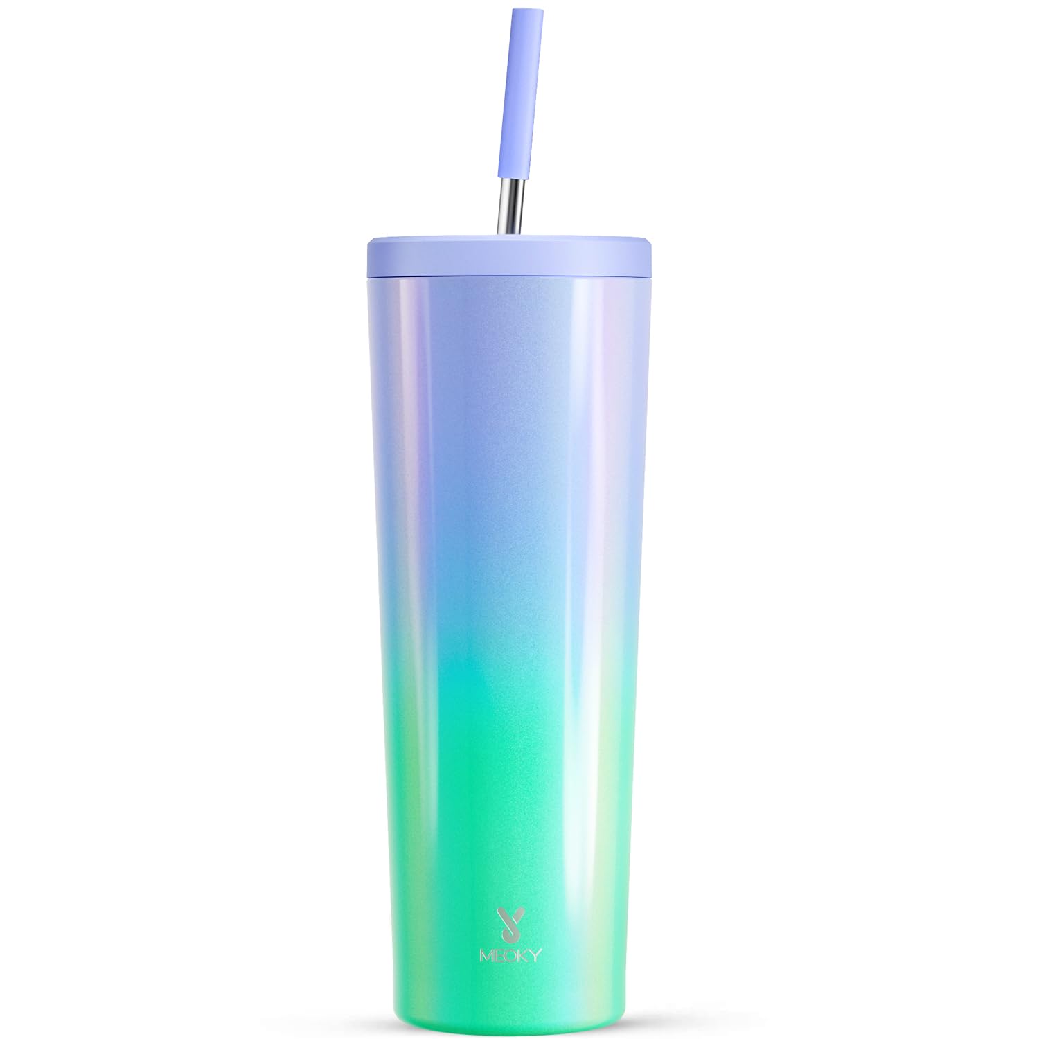 Meoky vaso térmico 30 onzas con tapa y pajilla, ideal para bebidas frías.