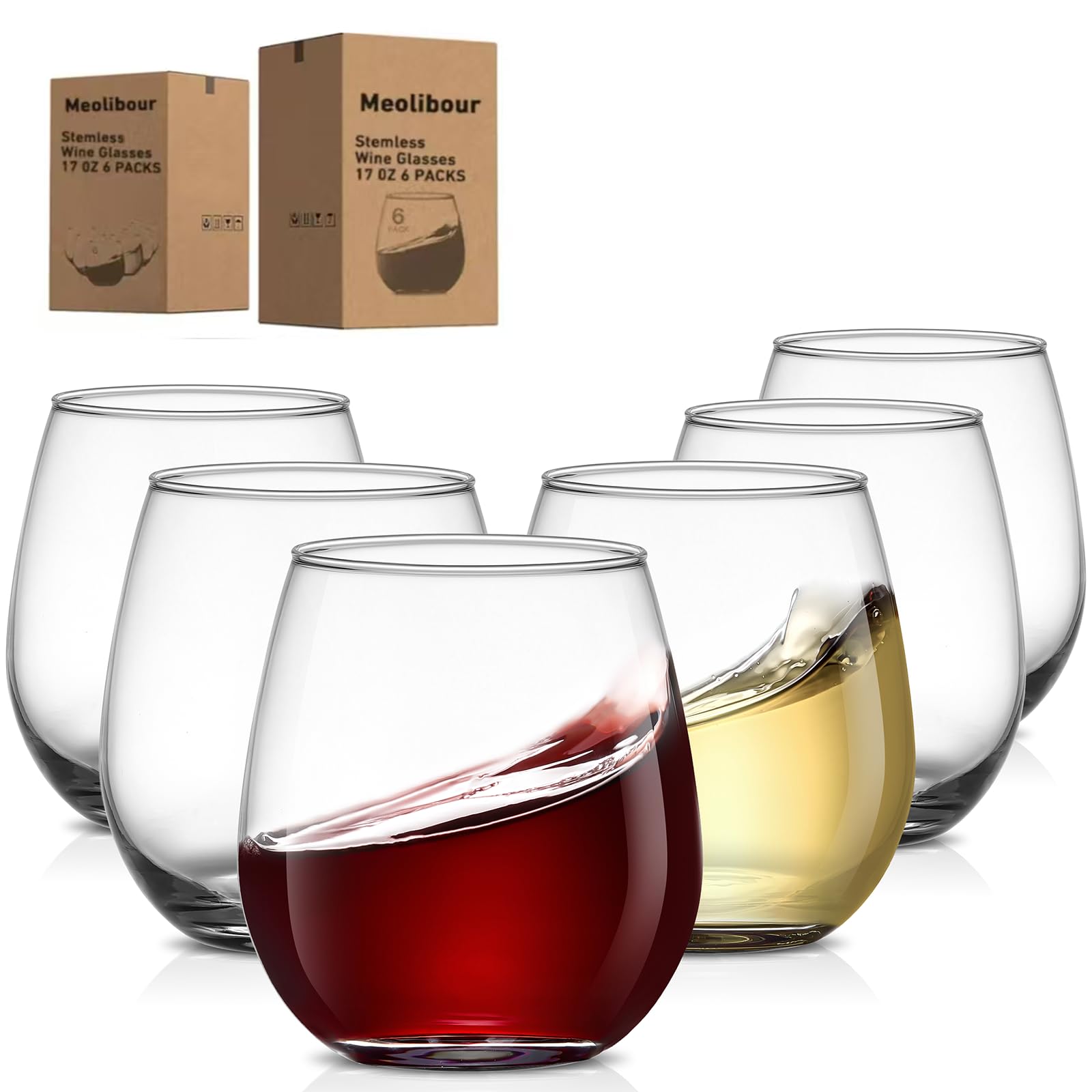 Meolibour copas de vino sin tallo, vista frontal, ideales para cenas elegantes.