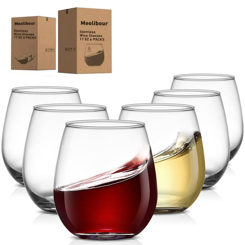 Meolibour copas de vino sin tallo, vista frontal, ideales para cenas elegantes.
