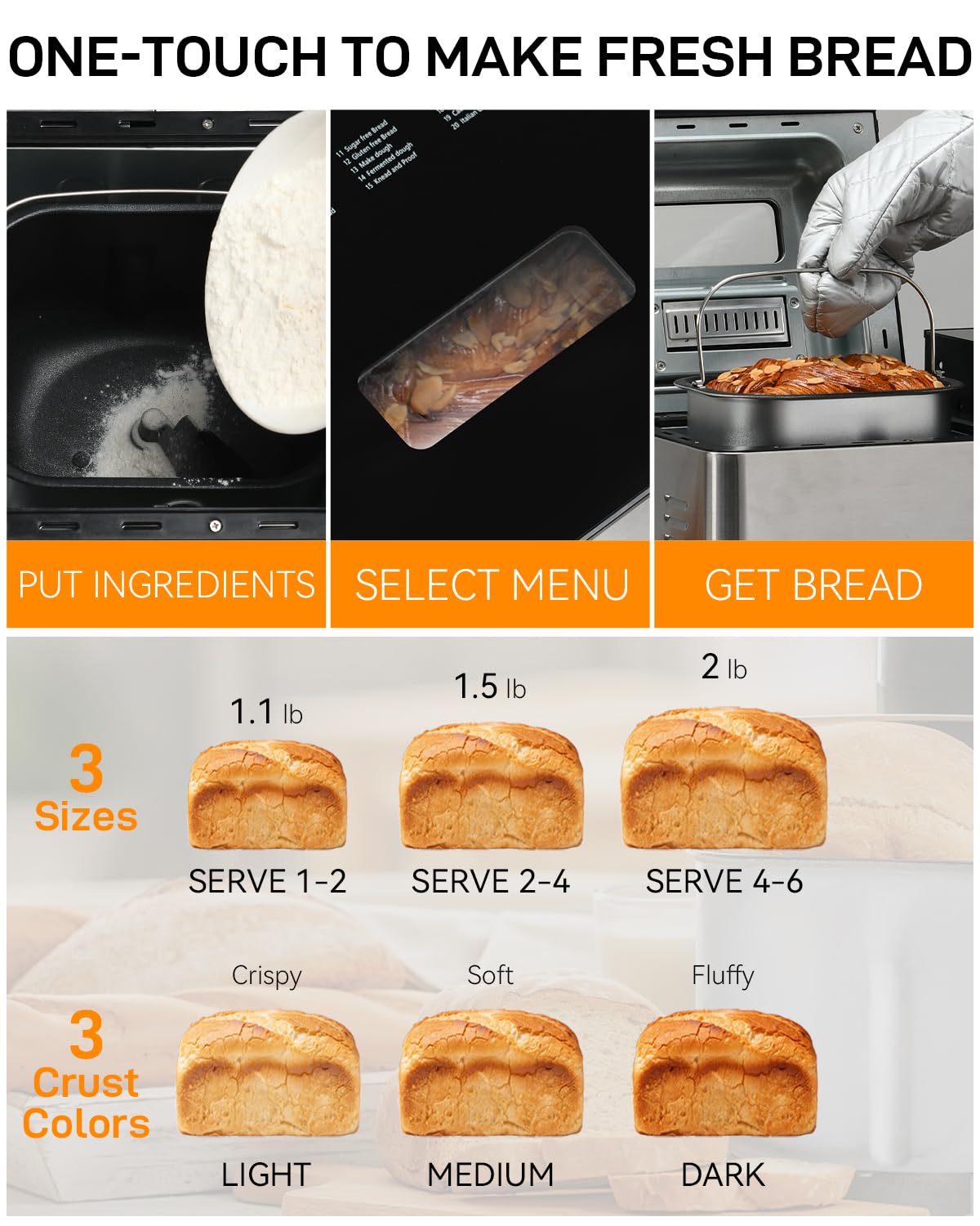 MERIOR pantalla táctil y control para hornear pan con facilidad.