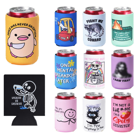 Merrypuls funda neopreno: 12 estilos divertidos para latas, ideal para fiestas.