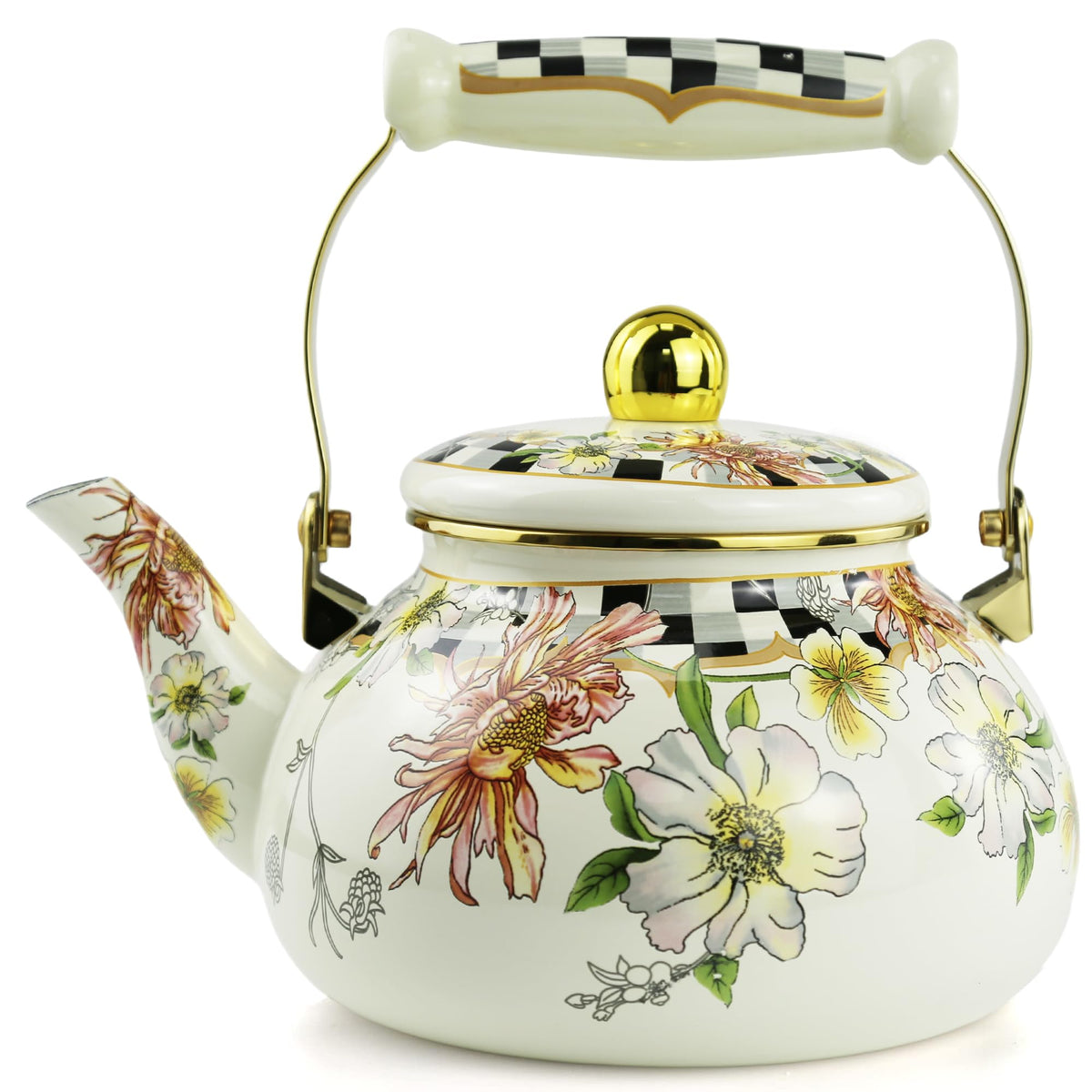 Merstead tetera esmaltada con diseño bohemio vintage para uso diario en estufa.
