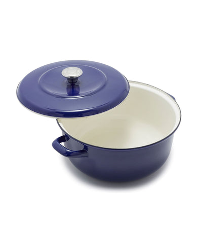 Olla holandesa esmaltada Merten & Storck 7qt con tapa azul cobalto.