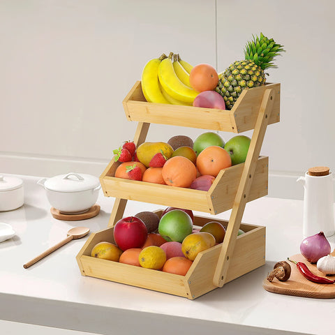 Merysen bandeja almacenamiento frutas bambú 3 niveles para despensa