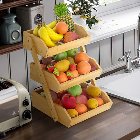 Merysen bandeja fruta bambú 3 niveles en la encimera para almacenamiento práctico