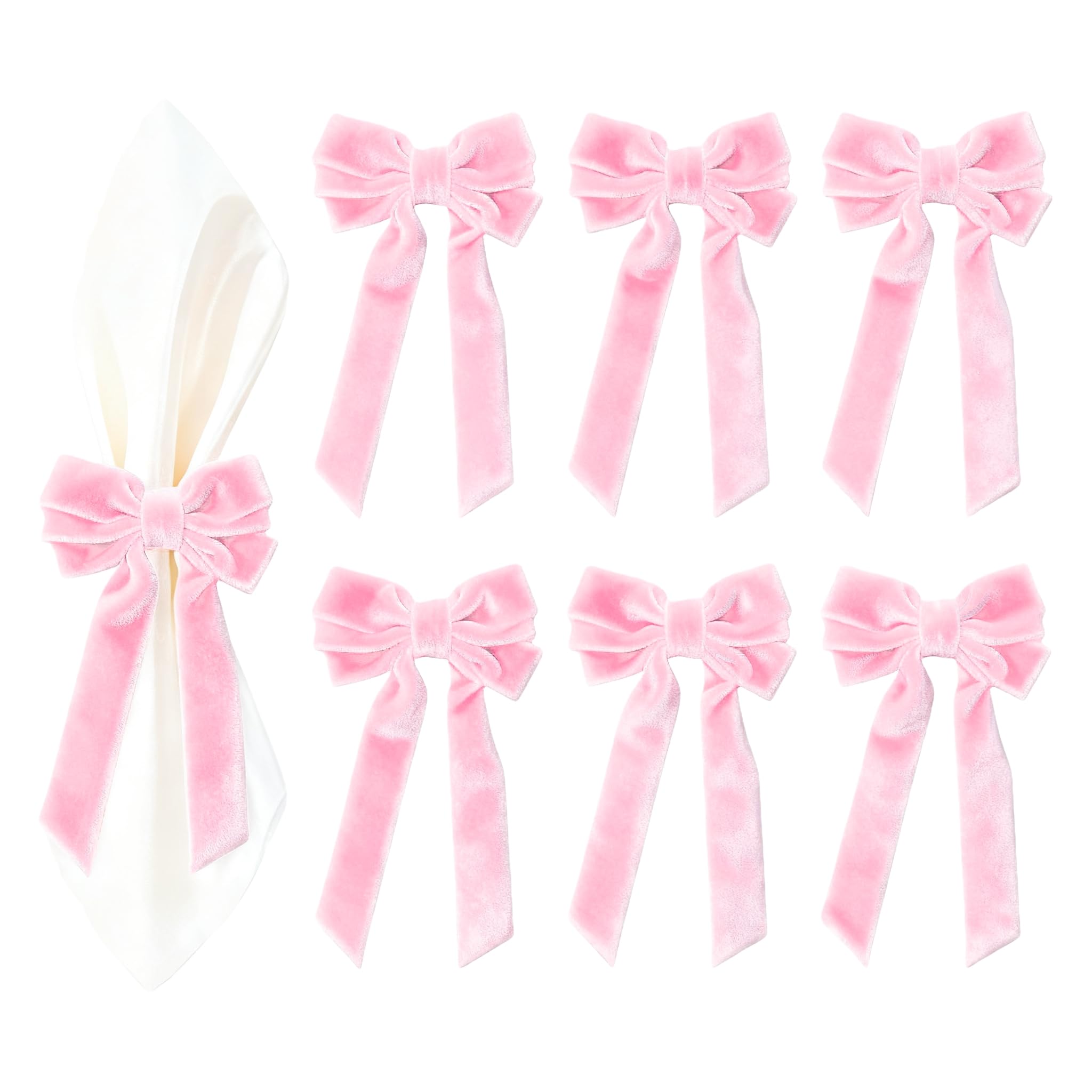 Meseey anillos servilleta en terciopelo rosa con lazo elegante para mesa