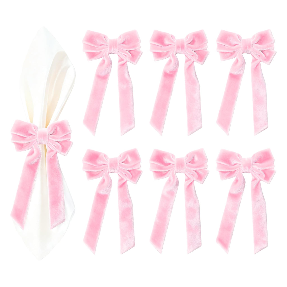 Meseey anillos servilleta en terciopelo rosa con lazo elegante para mesa