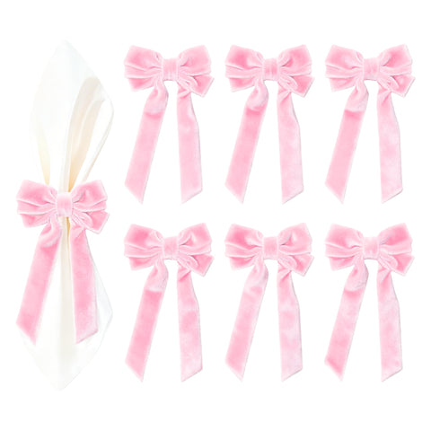 Meseey anillos servilleta en terciopelo rosa con lazo elegante para mesa