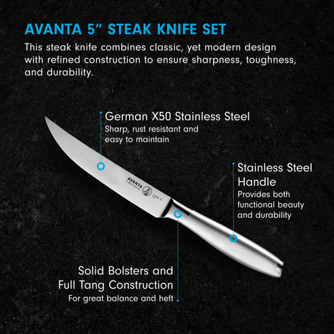Cuchillo filete Avanta de 5 pulgadas, filo fino para cortes limpios.