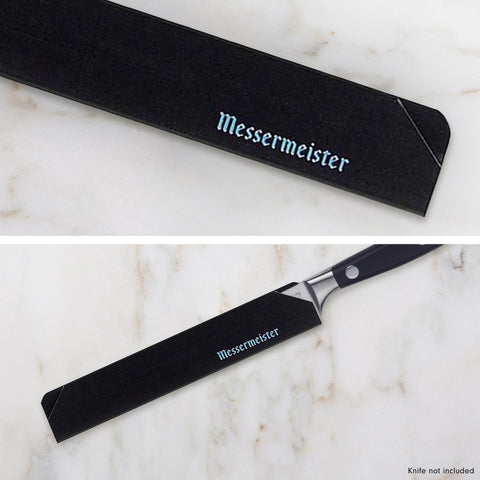 Protector de borde Messermeister para cuchillos de bistec de 4 pulgadas, fácil de colocar.