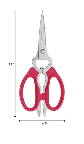 Tijeras Messermeister rojas para uso diario en la cocina.