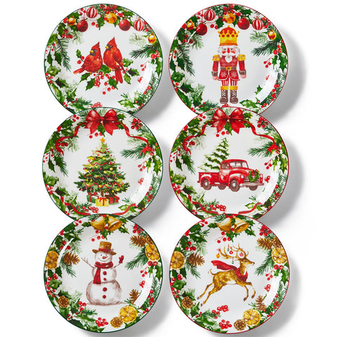 Metahom plato navideño de 8 pulgadas con árbol; ideal para ensaladas festivas.