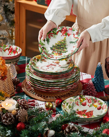 Metahom plato navideño de 8 pulgadas con muñeco de nieve; añade encanto a postres.