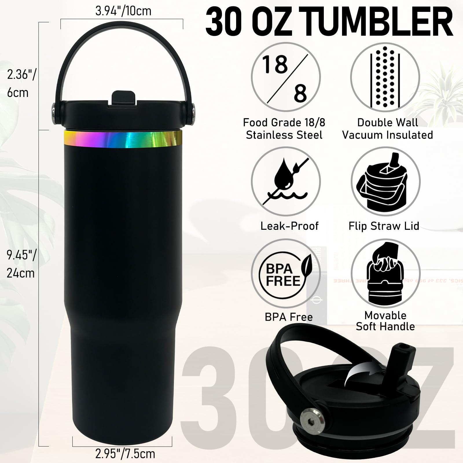 Metalya tumbler 30oz con tapa plegable y pajilla para beber con una mano.