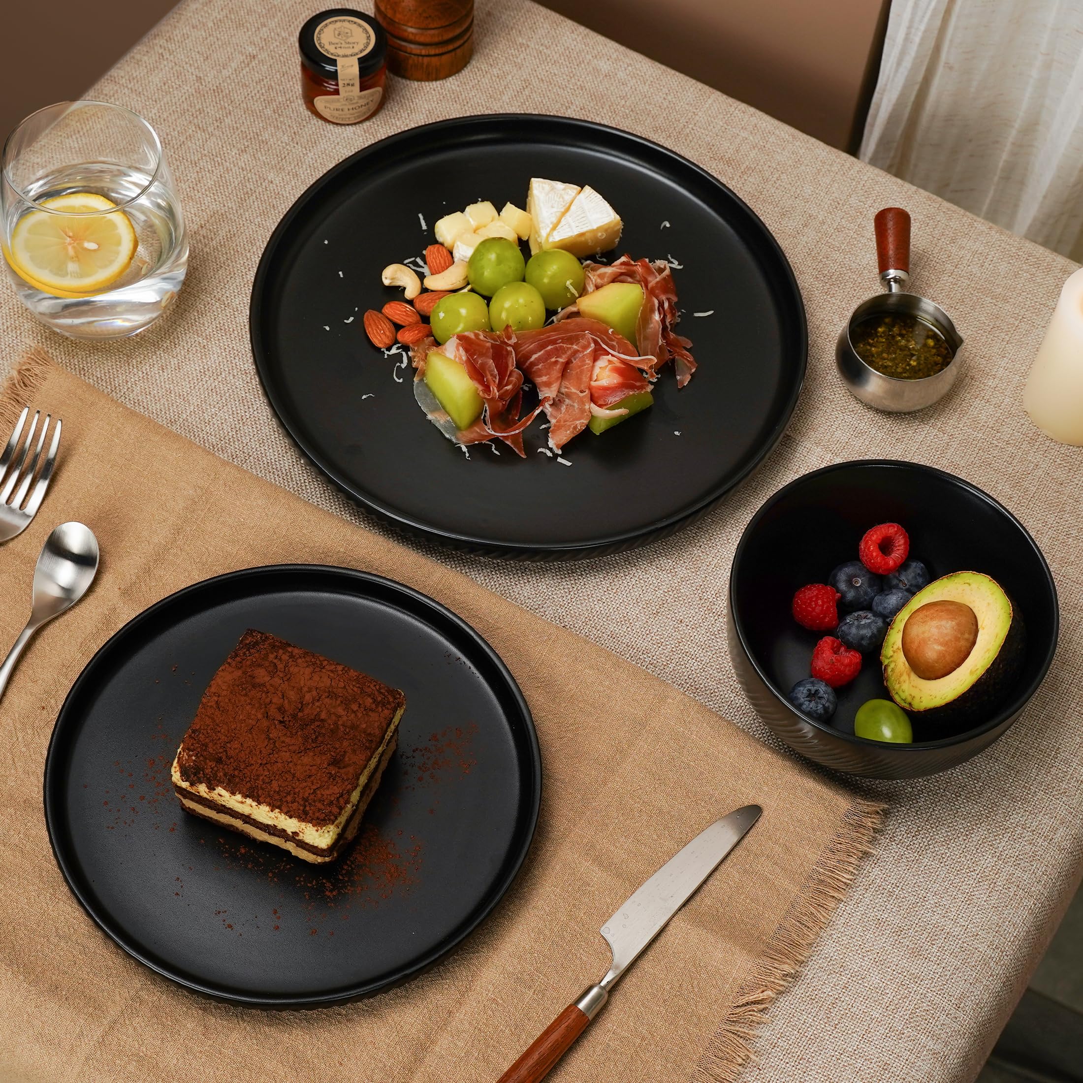 Metflavor Obsidian Night: platos de 8-25 pulgadas para ensaladas diarias y porciones familiares.