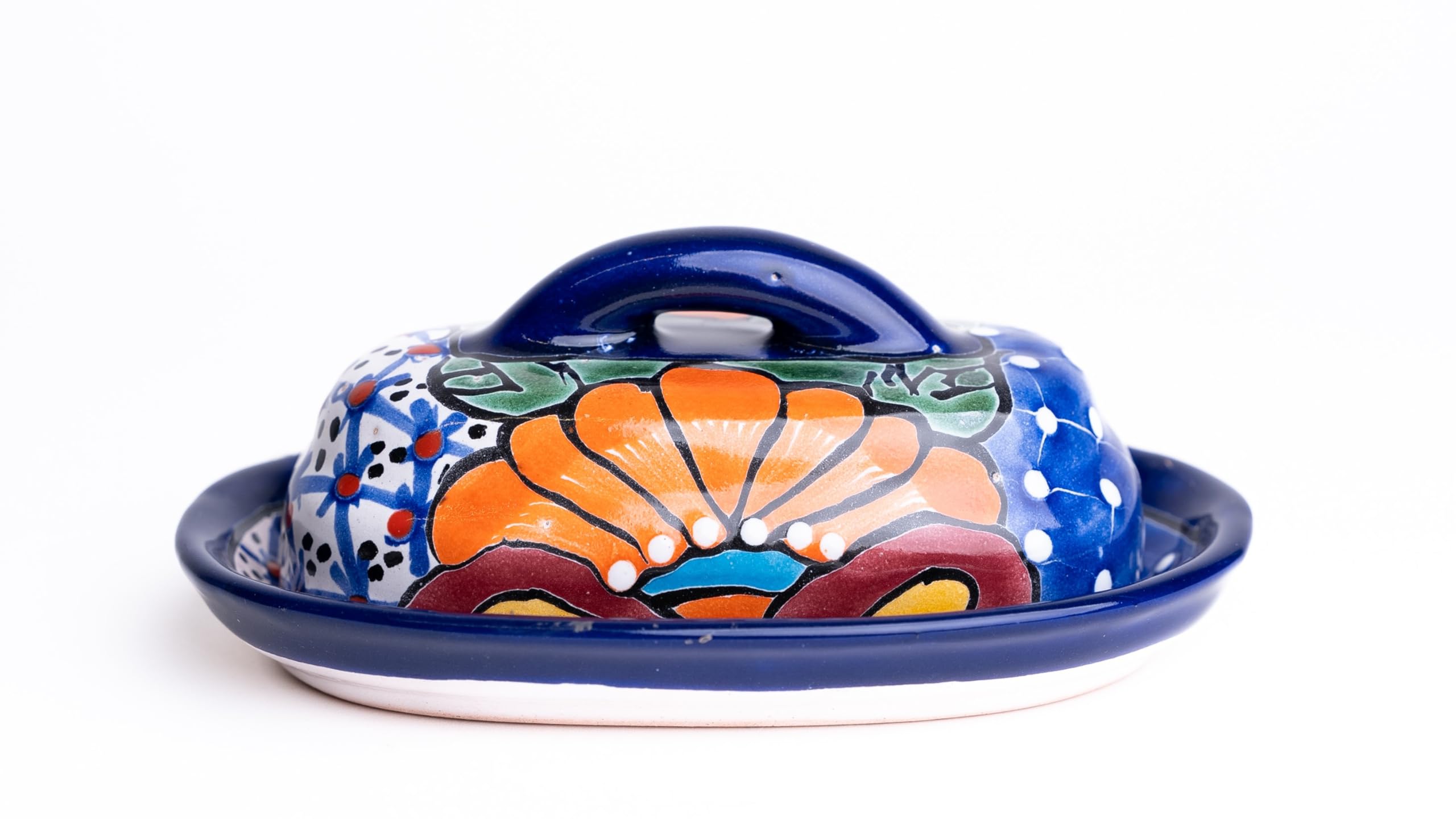 MEXTEQUIL mantequera talavera con tapa azul para conservar la mantequilla