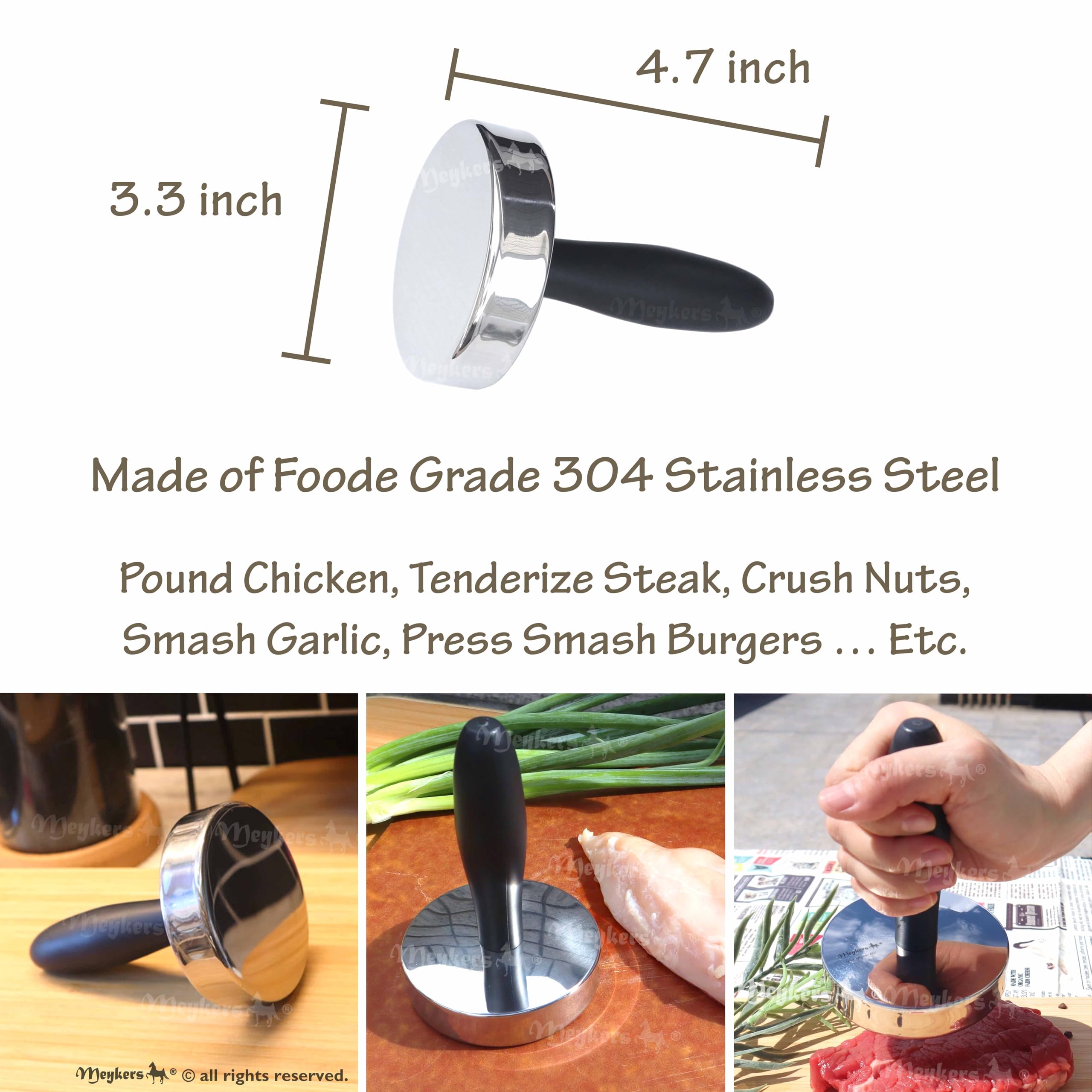 Meykers Meat Pounder Tenderizer, diseño duradero, reemplazo de por vida.
