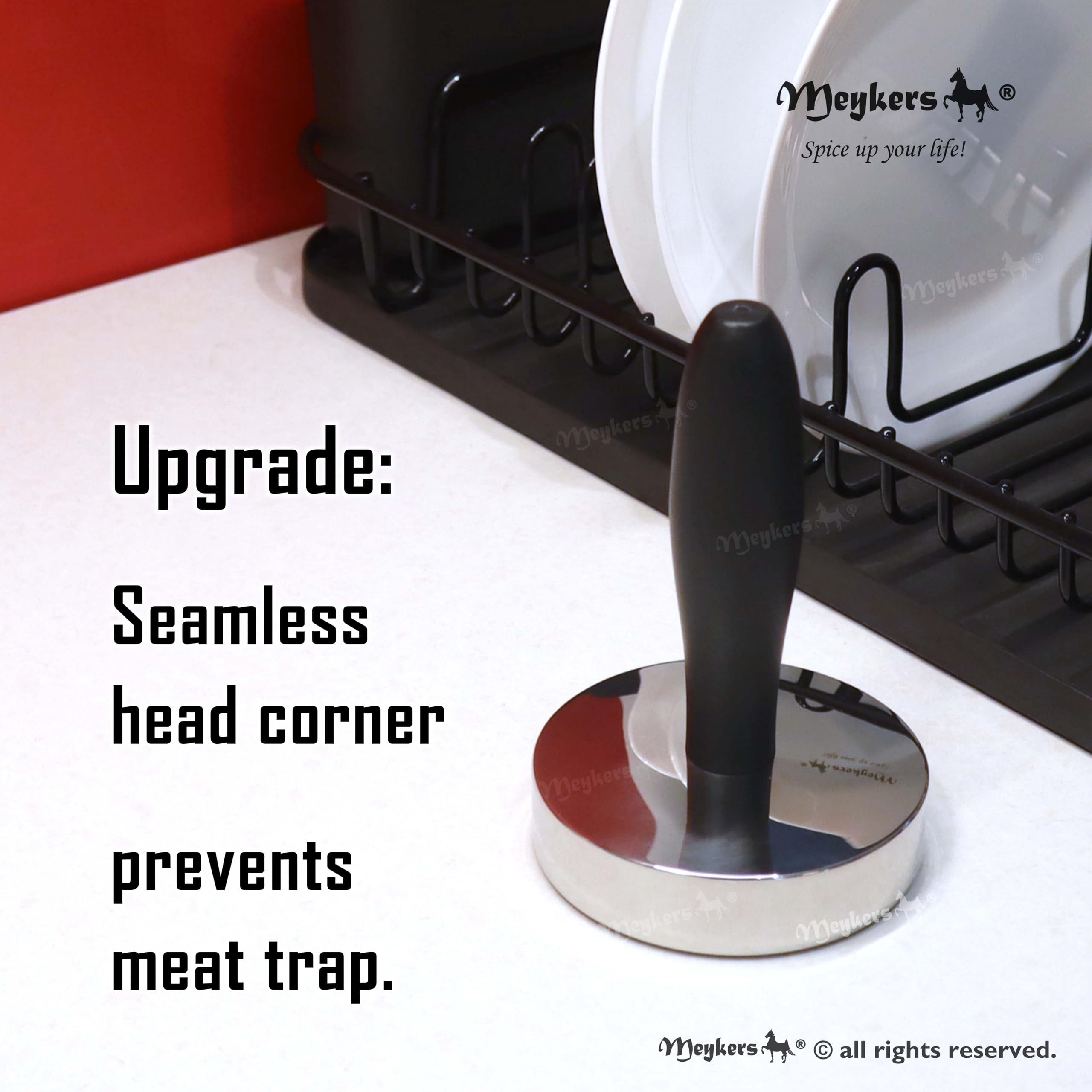 Meykers Meat Pounder Tenderizer, uso seguro sobre bolsas plásticas para marinar.