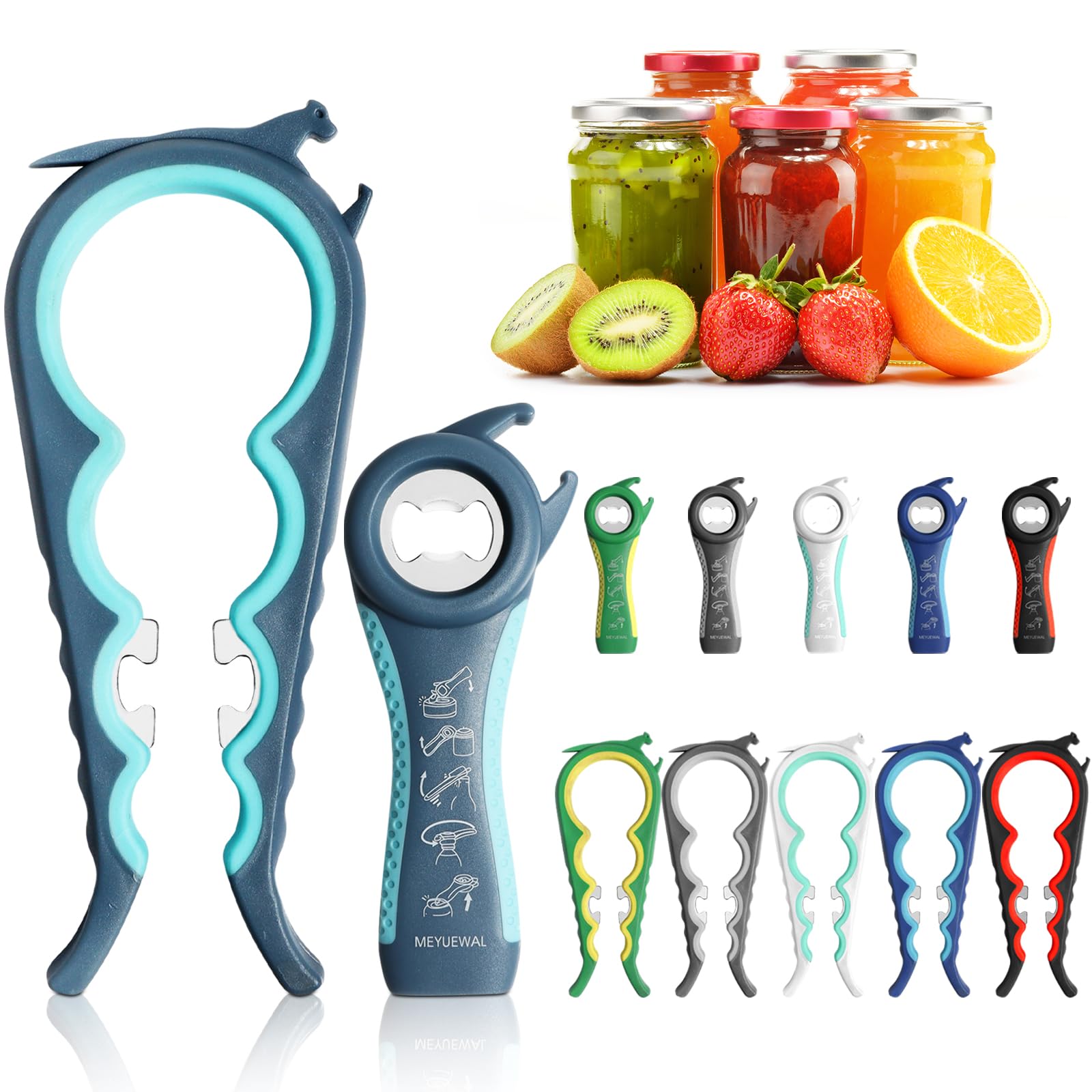 MEYUEWAL abrelatas-6-en-1, mango ergonómico para abrir con facilidad.