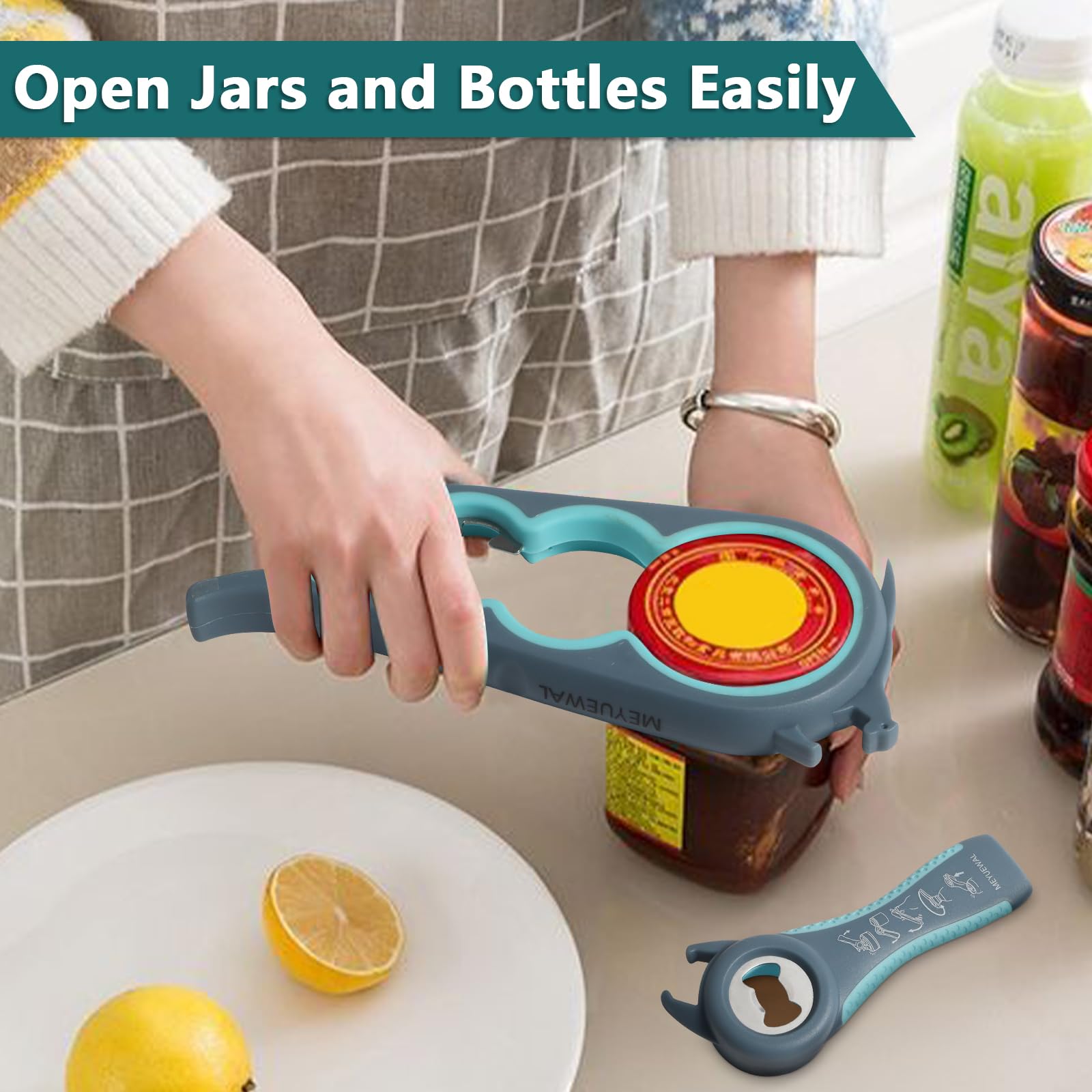 MEYUEWAL abridor-botellas-y-latas, diseño seguro para tapas sin esfuerzo.